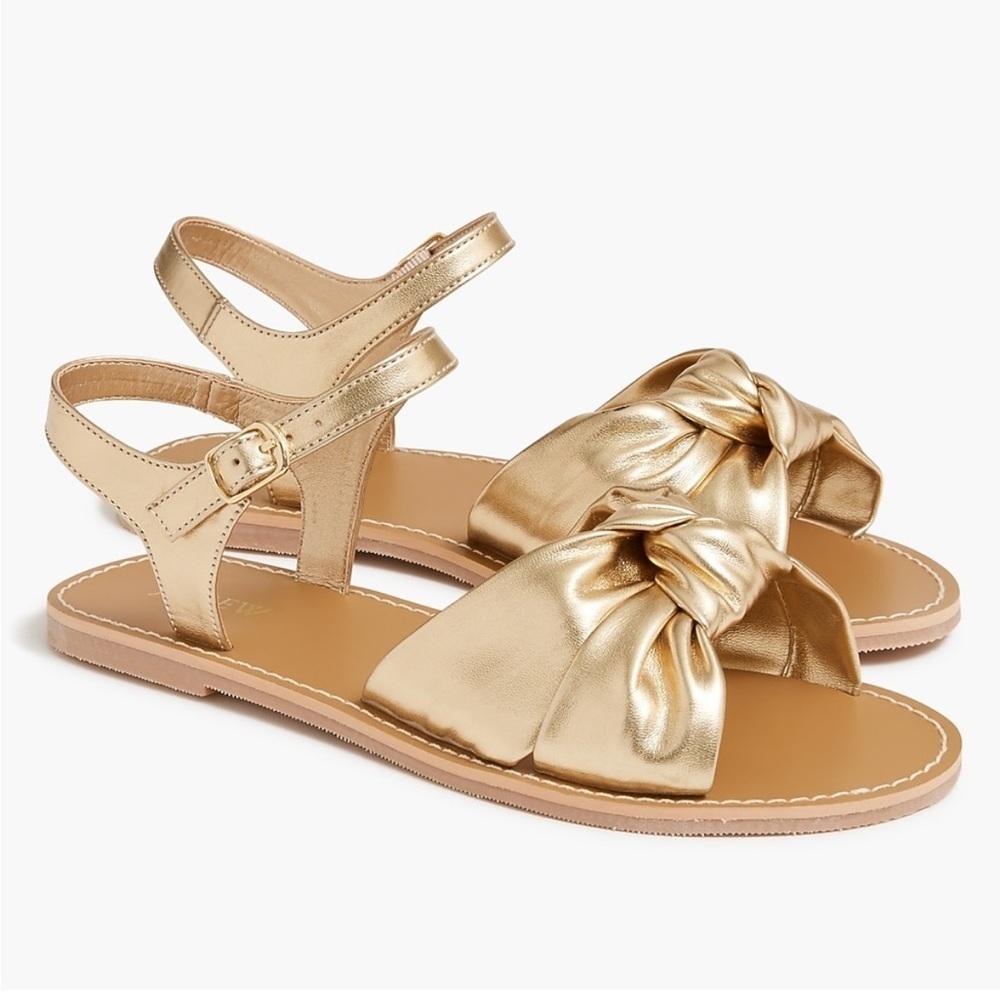 J.Crew Factory Girls' Knot Sandals with Ankle Strap Gold size 3